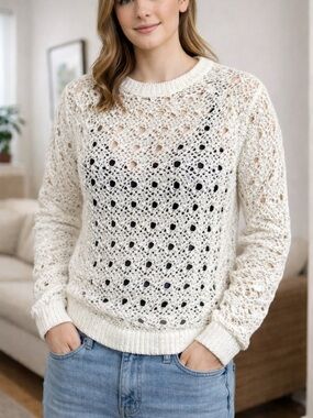 Abercrombie & Fitch Cream Open-Knit Crew Sweater